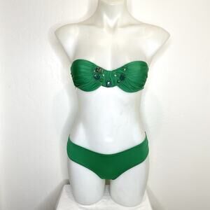 La Perla 2 Piece Bikini Swimsuit Set Womens 40 US 4 Kelly Green Beaded
